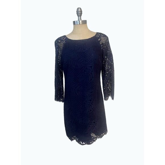 Lilly Pulitzer Dresses & Skirts - Lilly Pulitzer Women's RYLEE True Navy Palm Leaf lined Lace Shift Dress Size 4